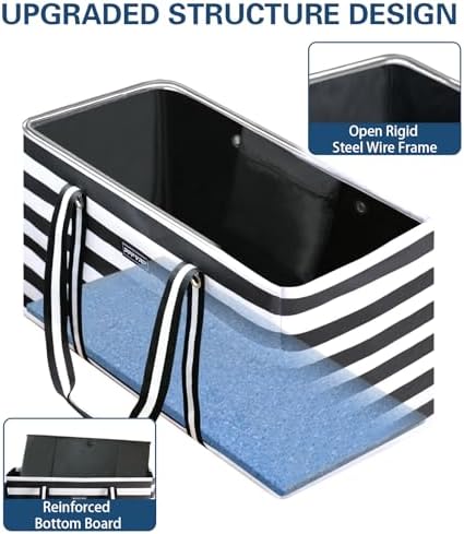 Stand Up Extra Large Utility Tote Bag, Foldable Reusable Grocery Bags with Metal Wire Frame & Reinforced Bottom Board, Large Utility Tote for Shopping, Car Trunk, Beach Bag（Black） - Image 3