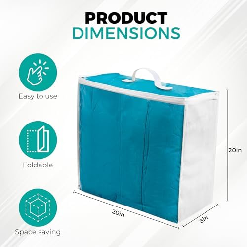 VitalUp 3 Pack Clear Plastic Storage Bags, Durable Zippered Storage Bags for Comforters, Blankets, Clothes, and Bedding - Breathable Nonwoven with Clear Front for Easy Organizing, 20x20x8 - Image 4
