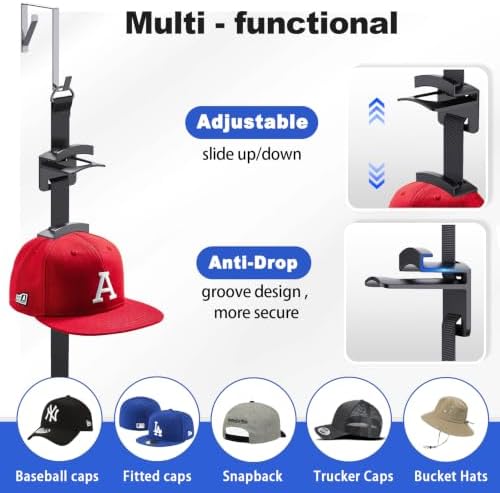 Over-the-Door Hat Organizer for Baseball Caps, Button & Strap 2-Way Hanging - Image 4