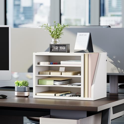 Creso hom Mail Sorter, File Organizer Desktop, Wood Desk Organizer with 3 Adjustable Shelves, Mail Holder for Office, Home, Letter Sorter File Holders for Envelopes, Mail Supplies Magazines, White - Image 4