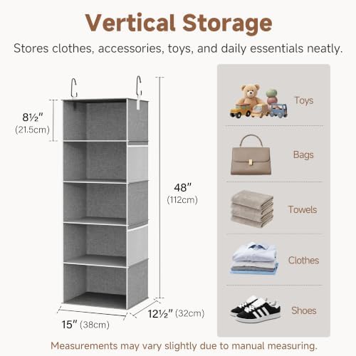 StorageWorks Hanging Closet Organizer for Small Closets, 5 Shelf | Add More Storage to Small Closets with 5 Reinforced Shelves, Perfect for Bedroom, Dorm and RV, Gray - Image 3