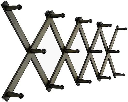 SKOLOO Hat Rack for Wall with 14 Hooks, Solid Wooden, Modern, Expandable Coat Rack Wall Mount for Coats, Hats, Bags, Baseball Caps, Dark Walnut Color by SKOLOO