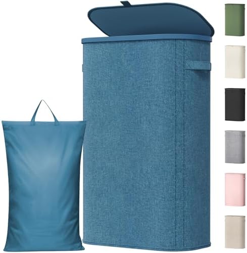 Lifewit Slim Laundry Basket with Lid and Removable Bag, 65L, Dark Blue by Lifewit