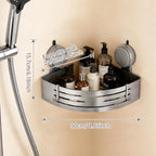 No-Drilling Corner Suction Cup Shower Caddy(1-Pack Gray),Rust-Proof and Durable Bathroom Organizer with Towel Bar & Hooks,Modern Large-Capacity Wall-Mounted Shower Shelf - Image 4