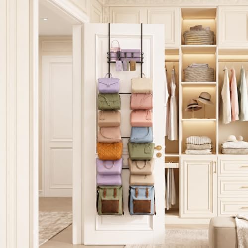 Over the Door Purse Organizer Handbag Storage with 16 Hooks Black - Image 3