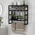 PPN Towel Rack Bathroom Storage Shelves Over The Toilet with Towel Bar 100% Bamboo Adjustable Height Floating Shelf Wall Shower Shelf for Small Space Bathroom Kitchen Multi Usage (Black-1Pack) by PPN