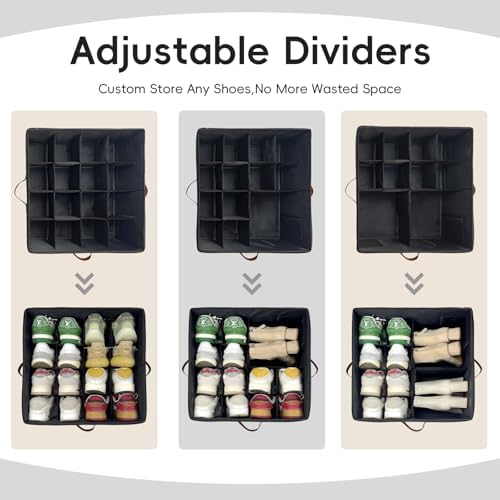 Shoe Organizer for Closet, 3 Pack Shoe Storage Bins with Clear Cover, Adjustable Dividers Fits 24-48 Pairs, Black - Image 5