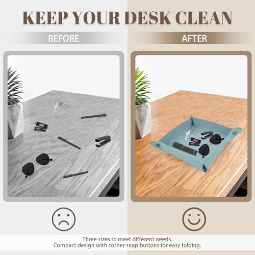 3 Pack Leather Valet Tray, 3 Sizes Catchall Tray Desk Organizer for Key Jewelry Trinket Watch Perfume Coin, for Entryway Table Nightstand Dresser Vanity Travel, Blue - Image 4