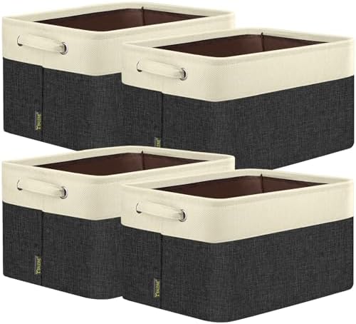 BALEINE Fabric Storage Bins for Shelves, Linen Storage Baskets for Organizing, Decorative Closet Storage Bins for Clothes, Toys, Home Storage (Black, 4 Pack) by BALEINE