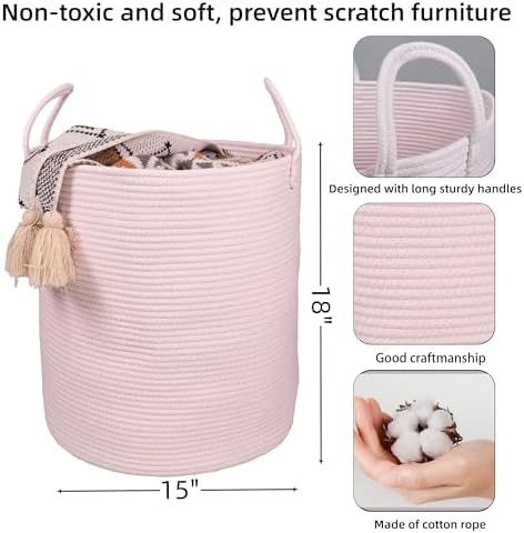 XUANGUO Cotton Rope Laundry Basket Hamper for Girls Kids Baby Nursery Hamper Bin Woven Storage Basket for Living Room Girls room Boho Tall Rope Baskets for Blanket Toys Large light pink (Pack of 10) - Image 2
