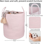 XUANGUO Cotton Rope Laundry Basket Hamper for Girls Kids Baby Nursery Hamper Bin Woven Storage Basket for Living Room Girls room Boho Tall Rope Baskets for Blanket Toys Large light pink (Pack of 10) - Image 2
