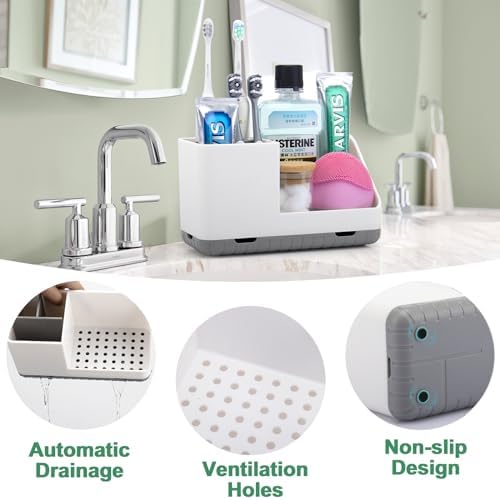 Toothbrush Holders for Bathrooms, Toothbrush and Toothpaste Holder (Grey) - Image 5