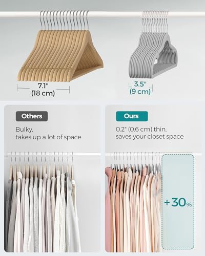 SONGMICS Velvet Hangers 50 Pack, Non-Slip Clothes Hangers, Space-Saving | Suit Hangers with Shoulder Notches, Pants Bar, 360° Swivel Hook, for Closet, Dove Gray, BREANNA Collection UCRF029G50 - Image 4