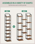 Hzuaneri 8 Tiers Vertical Shoe Rack, Narrow Shoe Tower, Tall Shoes Shelf with 2 Hooks, Adjustable Shelves, Corner Shoes Shelves for Small Spaces, Entryway, Living Room, Rustic Brown SR04301B - Image 5