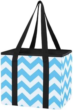 Trunk Organizer Collapsible Car Organizer with Handle Car Storage Box Bin for Groceries SUV Utility Tote Bag Portable Vehicle Container Sky Blue Zigzags by WelcometoElliTarr