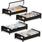 Yecaye 60L Under Bed Storage with Wheels, 4 Pack, Black | 360° Rolling Wheels, Clear Lids & Label, Reinforced Handle, Rolling Metal Drawers for Clothes, Blankets, Shoes in Bedroom by Yecaye