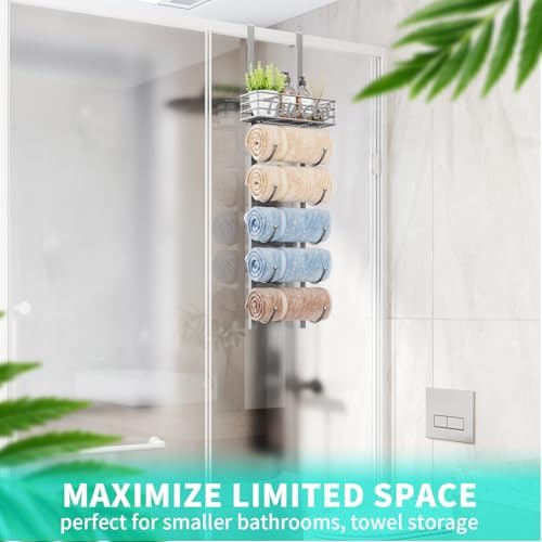 HapiRm Towel Racks for Bathroom Storage - 6 Tier Over The Door & Wall Mount Rolled Towel Storage Organizer Holder with Metal Shelf Basket for Small Bathroom, Camper, Rv - Sliver, Patented - Image 6