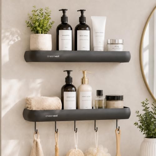 Shower Caddy Adhesive, No Drilling Aluminum Bath Organizer Shelf by CheerNest