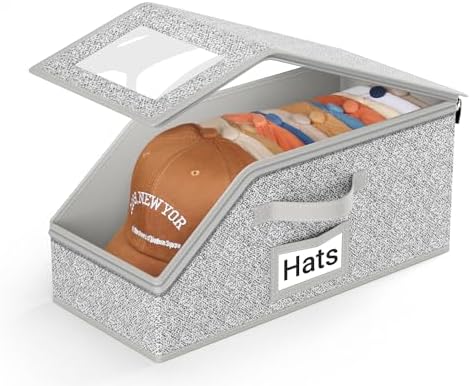 AOODA Stackable Hat Storage for Baseball Caps, Holds up to 12 Caps Hat Organizer for Closet, Sturdy Hat Boxes for Men with Cardboard, Grey by AOODA