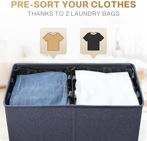 SOLEDI Large Double Laundry Hamper with Lid, Collapsible Clothes Hamper 2 section with Removable Bags, Space-Saving Laundry Basket for Bedroom, Dorm, College - Image 4
