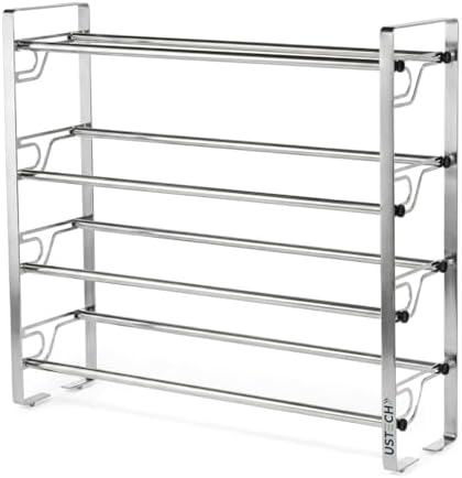 USTECH Adjustable, Expandable Shoe Rack Storage Organizer | Portable, Large, Free Standing Closet Shelf for Bedroom and Entryway | Metal Shoe Shelf for Kids and Adults (4 Tier - Pack of 1) by USTECH