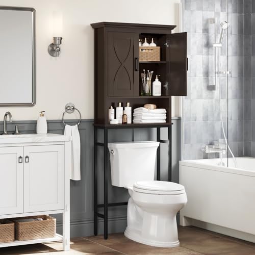 Over The Toilet Storage Cabinet, Over The Toilet Cabinet, Over The Toilet Bathroom Cabinet Above The Toilet with Inner Adjustable Shelf and Open Storage Bathroom Storage Organizer, Espresso - Image 4