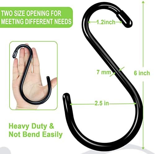 DINGEE 24 Pack Heavy Duty S Hooks, Non Slip Rubber Coated, 7mm Thick Metal Black S Hooks for Hanging Plants, Closet, Bird Feeders, Kitchen, Large Objects, Tools, Bikes - Image 2