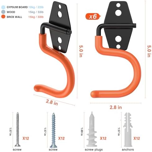 HUPBIPY 6 Pack Metal Garage Hooks, Heavy Duty S Hooks Tool Hangers for Garage Wall, Shed, Garden Storage Organizer - Image 2