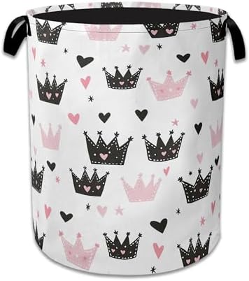 Pink Crowns Laundry Basket Collapsible Laundry Hamper Clothes Storage Bin for Bathroom Bedroom Room Decor 16" X 20.8" by NSMNSM