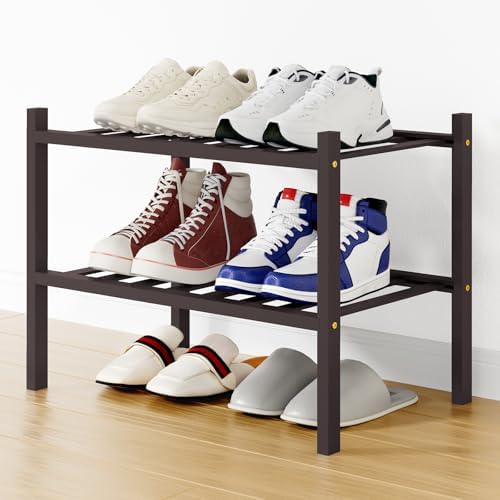 Smiry Bamboo Shoe Rack, 8 Vertical Slats, 2 Tier - 17.3" Wide, Brown by Smiry