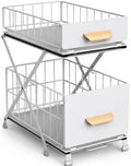 Pull Out Under Sink Organizer with Sliding Shelves, Adjustable Height (12.6–15.4"), 2 Tier Under Cabinet Storage Rack, Foldable Kitchen Sink Organizer for Bathroom and Kitchen Storage, White by Unknown