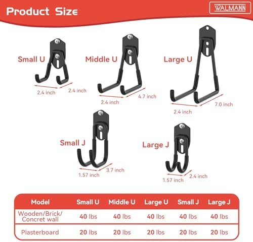 WALMANN Garage Storage Hooks, Wall Mount Utility Hooks for Tools, Black - Image 6