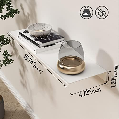 Danpoo 16 inch White Metal Floating Shelves for Wall Organizer & Storage, Display Shelves for Bathroom, Living Room, Kitchen, Bedroom(2-Pack) - Image 3