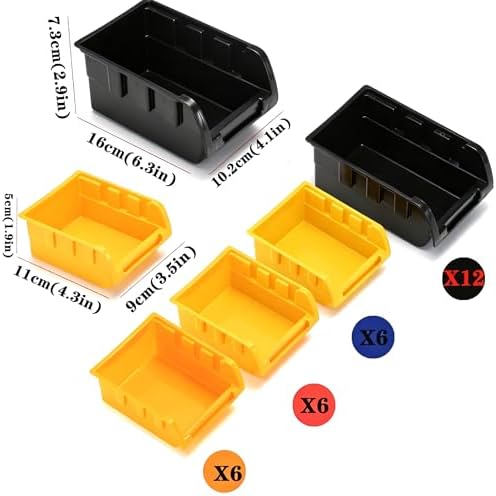 MULSAME Wall Mounted Storage Bins Parts Rack 4 Colors Bin Organizer Garage Plastic Shop Tool, Garage Organizers and Storage (Style-Volt) 25.2"*16.2" - Image 5