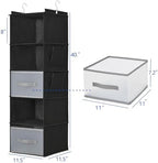 5-Layer Suspended Fabric Shelf Organizer, Equipped with 2 Sturdy Hooks, 2 Separate Drawers, and Foldable Hanging Storage (Black) - Image 3