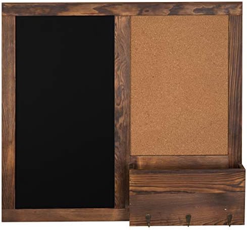 MyGift Rustic Dark Brown Wood Wall-Mounted Chalkboard with Cork Board, Mail Sorter, & Key Hooks - Image 6