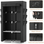 VTRIN Portable Closet Wardrobe Closet for Hanging Clothes with 4 Storage Shelves, 2 Hanging Rods and 6 Pockets, Stable and Easy Assembly Clothes Rack with Cover Free Standing Closet for Bedroom, Black - Image 4