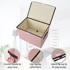 Bagnizer Linen Fabric Foldable Storage Cube Bin Organizer Basket with Flip-Top Lid & Handles, Large Clothes Blanket Box for Home, Office, Closet, Pink, 4 Pack 14.6 x 9.5 x 9.5” - Image 2