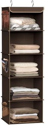 Simple Houseware 5 Shelf Hanging Closet Organizer, Brown | 360° Rotating Dual Hooks, Top Support Metal Frame, 6 Side Mesh Pockets by SimpleHouseware