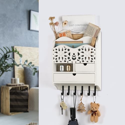3-Slot Mail Sorter Organizer Wall Mount with 6 Hooks - Image 6