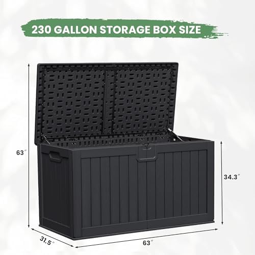 Greesum 230 Gallon HDPE Outdoor Storage Box with Removable Dividers, Weatherproof Oversized Deck Box for Patio, Garage, Garden, Black - Image 7