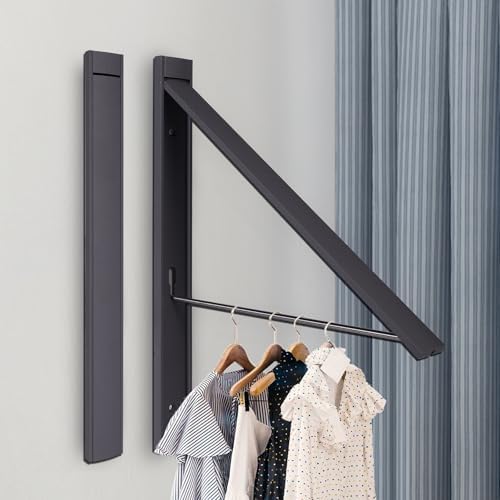 Ithywat Retractable Clothes Drying Rack, Space Saver Wall Mounted Folding Hanger for Laundry Room, Closet Storage Organization, Easy Installation Aluminium Never Rust Dryer Gray - Image 2
