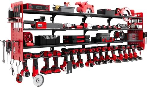 Large Power Tool Organizer Wall Mount, 16 Drill Holders Storage Rack, Red by Neatolgrid