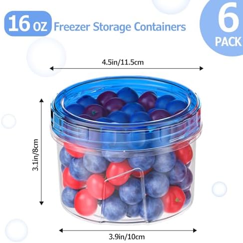 6 Pack-16 OZ Freezer Storage Containers, Small Plastic Containers with Twist Top Lids, Round Food Storage Containers, Reusable Soup Container Microwave/Dishwasher Safe - Image 3
