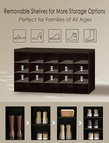 DINZI LVJ Shoe Storage Bench, 20-Cubby Shoe Rack Bench with Cushion - Image 4
