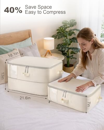 Comforter Storage Bag - 2-Layer 4-Pack Self Compression Organizer, Closet Organizers and Storage, Under Bed Space Saver, Blanket Organizer for Bedding, Pillow, Sheet, Clothes, Nursery Use - Image 3