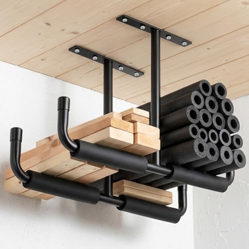 4 Pack Overhead Garage Storage Hooks Heavy Duty Ceiling Mount Hangers Double T-Bar Steel Ladder Rack Space Saving Utility Hooks for Bike, Lumber, Pipe, Fishing Rod, Sports Equipment, Black - Image 7