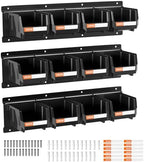 VEVOR Wall Mounted Storage Bins, 12 Plastic Bins & 3 Metal Rails, Plastic Hanging Stackable Storage Bin for Screws, Nuts, Bolts, Nails, Hardware Tool Organizer for Workshop, Craft Room, Garage, Black by VEVOR