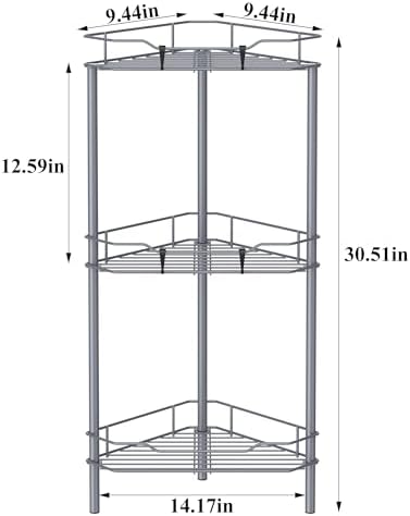 HuggieGems Metal Floor Standing Corner Shower Caddy, Dark Gray, 3 Tier - Image 6