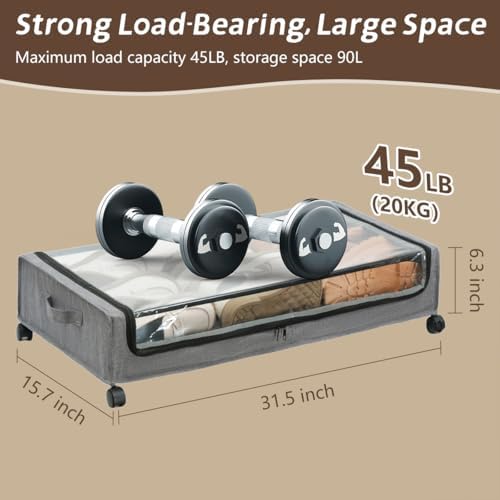 FOUCSSOMEI UnderBed Storage Containers, UnderBed Shoe Storage with Wheels, Under Bed Drawers for Clothes Book Blankets, Dorm Bedroom Organizer - Image 6